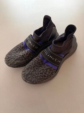 Stella McCartney Black with Purple Accent Knit Slip-On Sneakers
